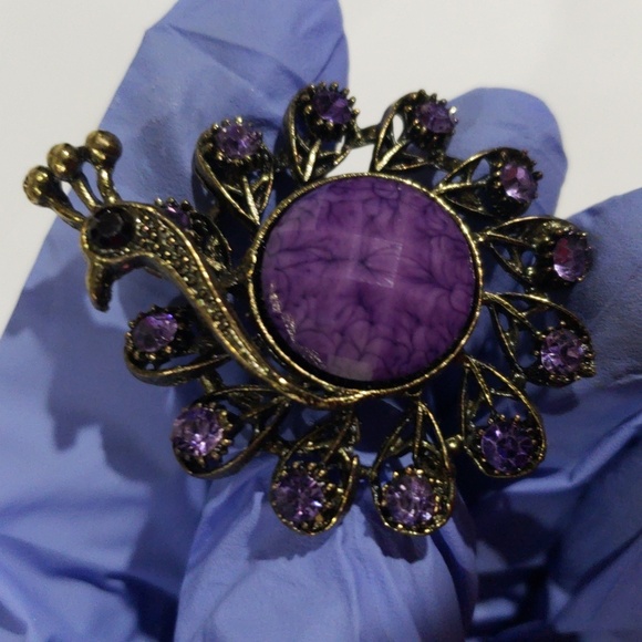 Vintage Peacock Ring – Purple Gemstones & Center Stone, Adjustable Women Jewelry - Picture 8 of 10